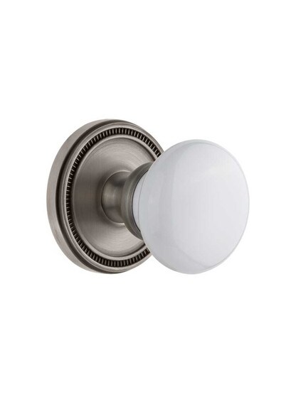 Grandeur Soleil Rosette Door Set with Hyde Park Porcelain Knobs in Antique Pewter.